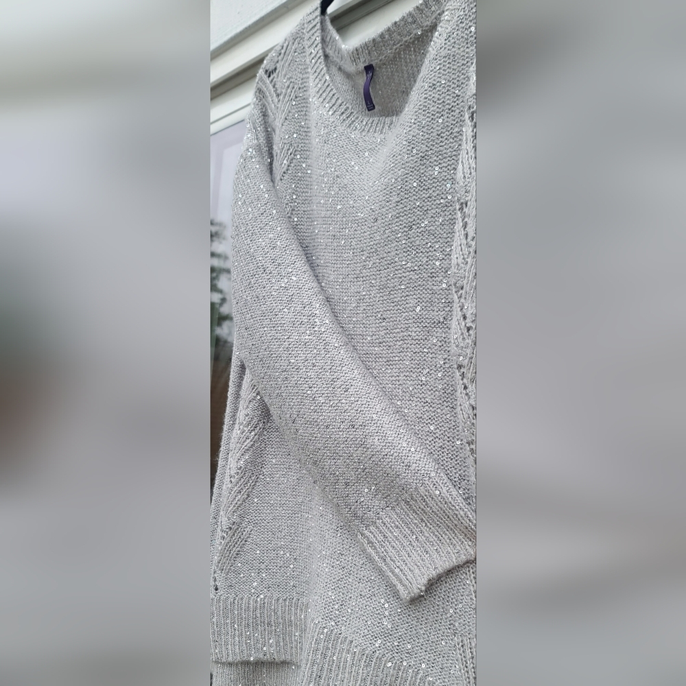 NYDJ Sparkly Cozy Knit Silver Gray Elegant Sweater - Size L - Picture 12 of 15